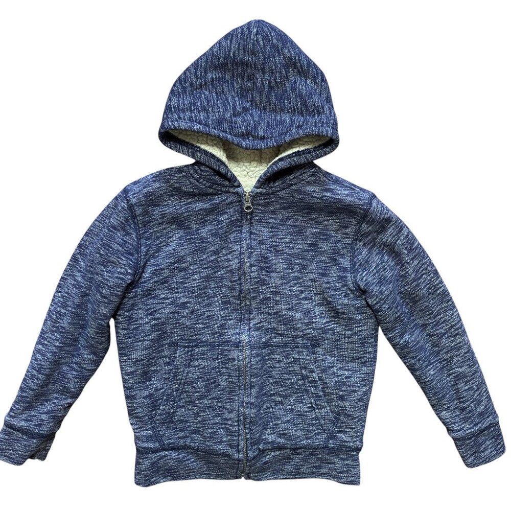 THE CHILDREN'S PLACE Marled Sherpa Fleece Zip Up Hoodie Jacket in Blue SZ 7
